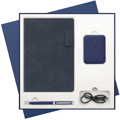 Подарочный набор Теоло (Teolo), синий (ежедневник, ручка, аккумулятор)