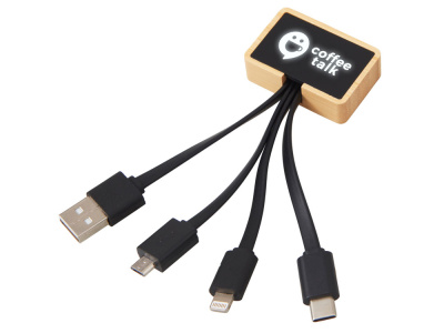 Кабель 3-в-1 с подсветкой лого Reedia S6, бамбук, черный Кабель 3-в-1 с подсветкой лого Reedia S6, бамбук, черный