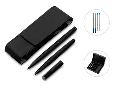 Подарочный набор ручек Dumas: ручка шариковая и роллер, 4 стержня (2 шариковых, 2 роллера), футляр