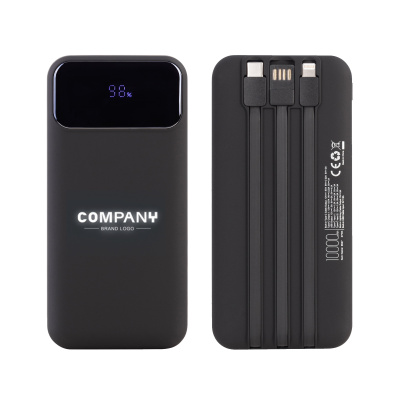 Зарядное (22.5W) устройство "Grade SOFTTOUCH" 10000 mAh с подсветкой логотипа, встроенными кабелями и цифровым индикатором заряда Зарядное (22.5W) устройство "Grade SOFTTOUCH" 10000 mAh с подсветкой логотипа, встроенными кабелями и цифровым индикатором заряда