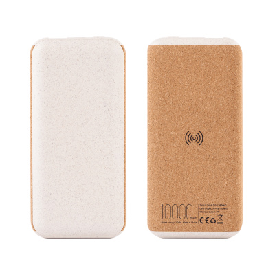 Беспроводное зарядное устройство "Cork Power" 10000 mAh, пластик/пшеничное волокно/пробка Беспроводное зарядное устройство "Cork Power" 10000 mAh, пластик/пшеничное волокно/пробка