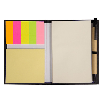 Блокнот А6 Stick and go с ручкой и набором стикеров в твердом переплете, размер 11*14,5*1 см, черный