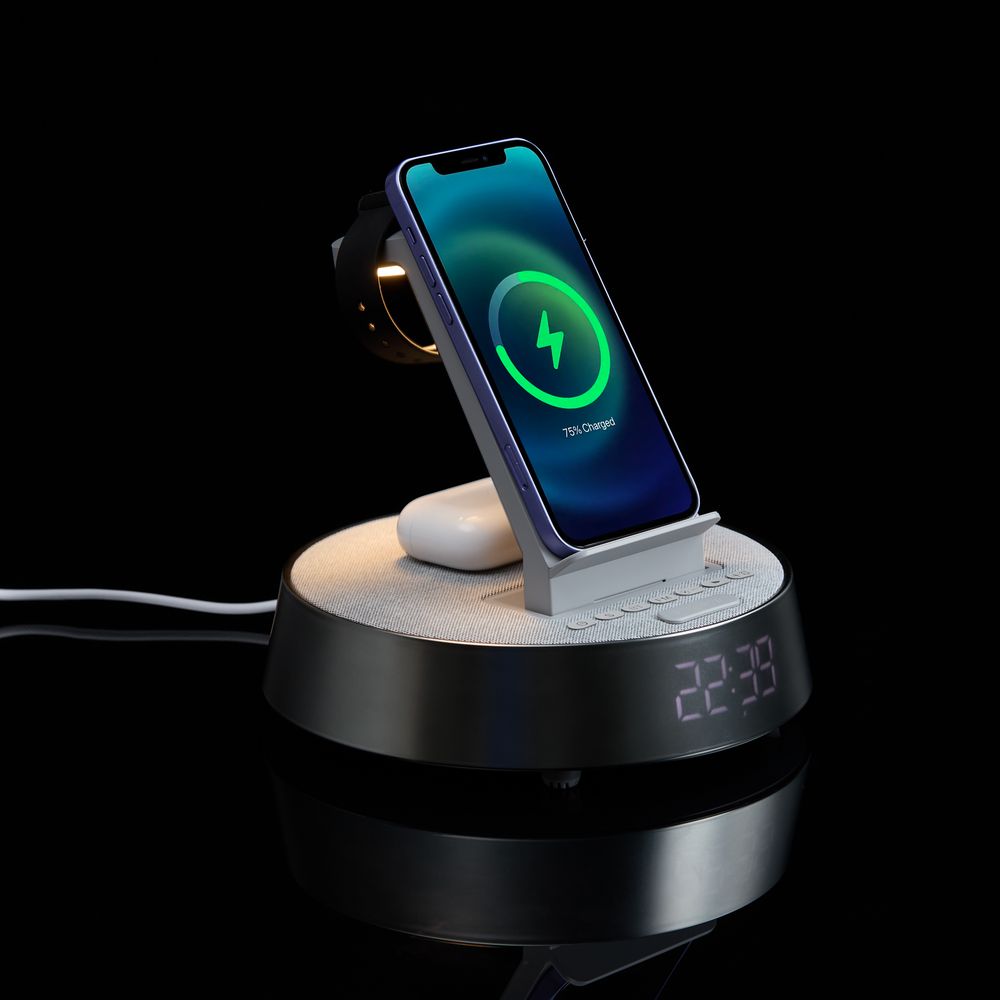 Bluetooth-колонка с беспроводной зарядкой и часами netEnergy Bluetooth-колонка с беспроводной зарядкой и часами netEnergy