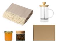 Подарочный набор с пледом, френчпрессом, чаем и вареньем