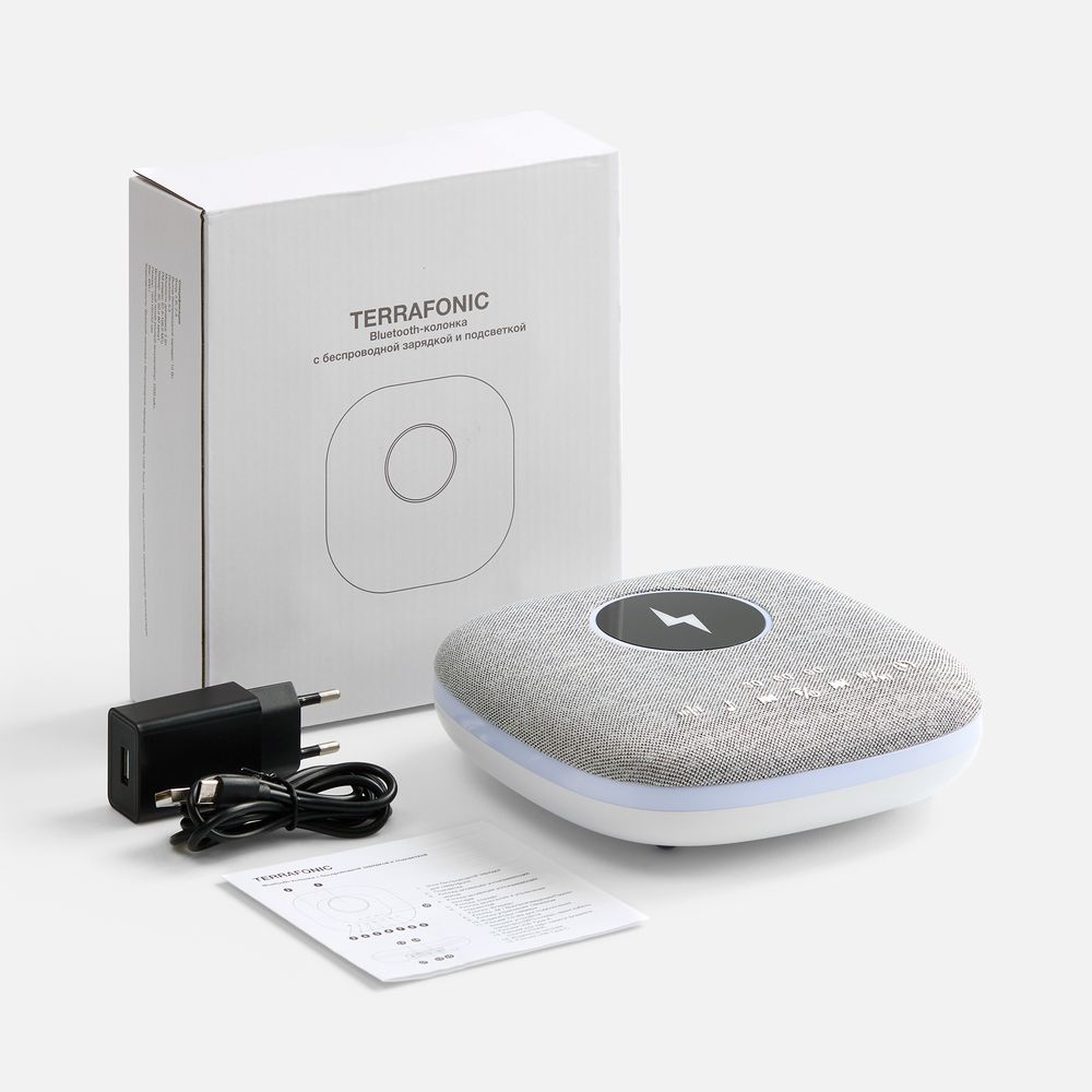 Bluetooth-колонка с беспроводной зарядкой и подсветкой Terrafonic Bluetooth-колонка с беспроводной зарядкой и подсветкой Terrafonic