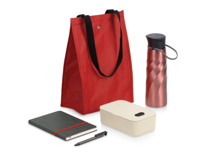 Подарочный набор с блокнотом, ручкой, ланчбоксом и бутылкой для воды Breaktime,красный