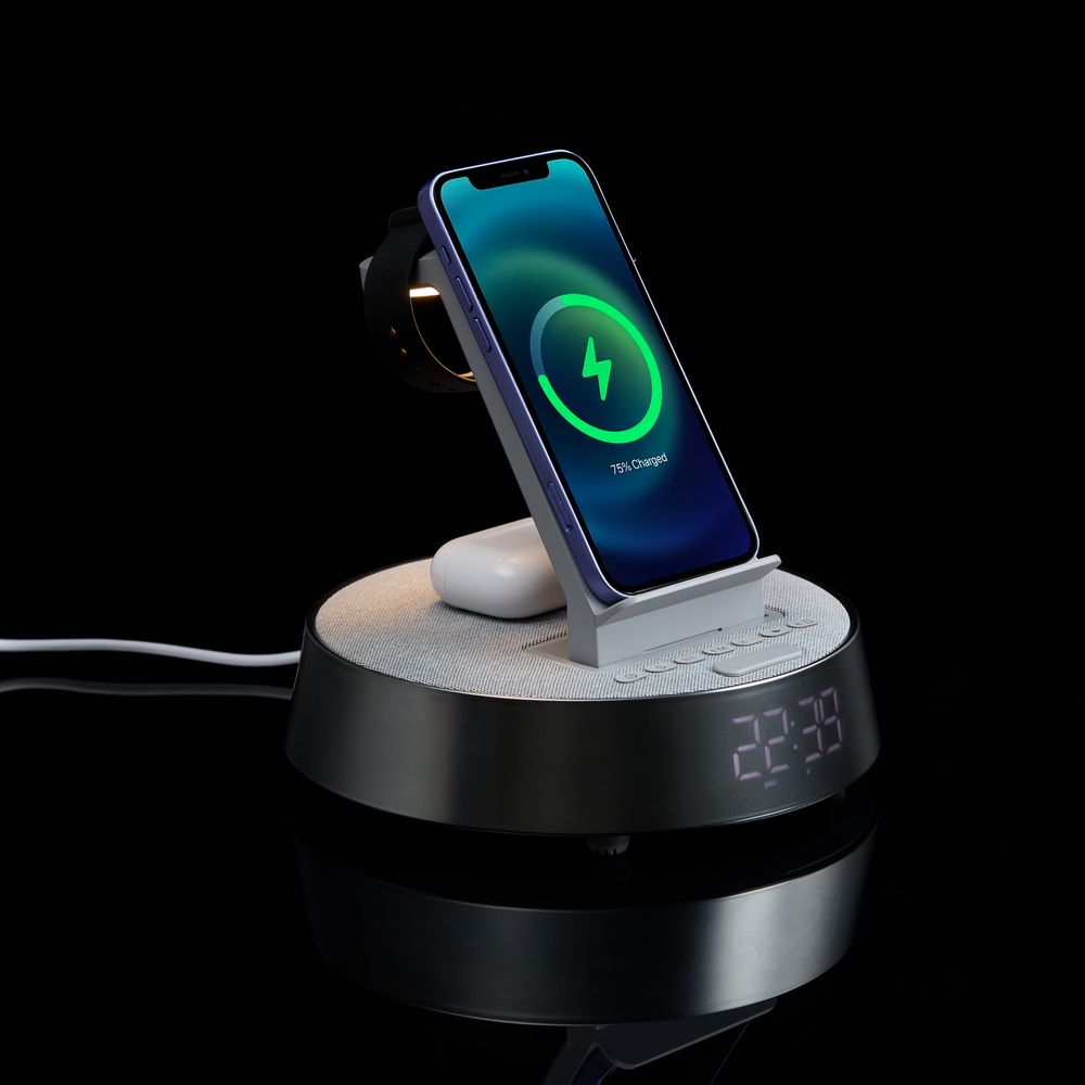 Bluetooth-колонка с беспроводной зарядкой и часами netEnergy Bluetooth-колонка с беспроводной зарядкой и часами netEnergy