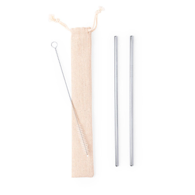 Коктейльные трубочки (2 шт.) с ершиком в чехле KALUX, 3,5х24,5см, нержавеющая сталь, хлопок