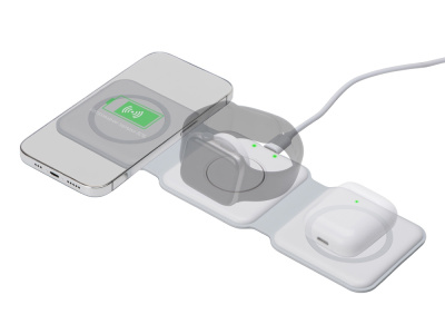 Беспроводное зарядное устройство 3-в-1 Road, 15 Вт, белый Беспроводное зарядное устройство 3-в-1 Road, 15 Вт, белый