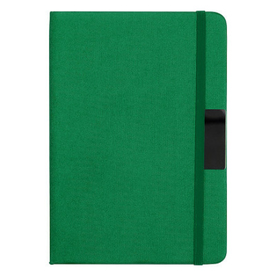 Блокнот А5 Hobard, в твердой тканевой обложке c резинкой в линейку, зеленый