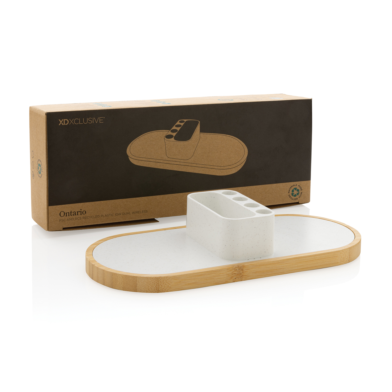 Док-станция Ontario 2-в-1 с органайзером из переработанного пластика RCS, 10 Вт Док-станция Ontario 2-в-1 с органайзером из переработанного пластика RCS, 10 Вт