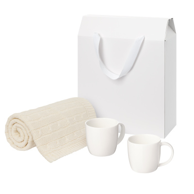Подарочный набор Dafna, Fado, бежевый  в коробке-пакете (две фарфоровых кружки, плед)