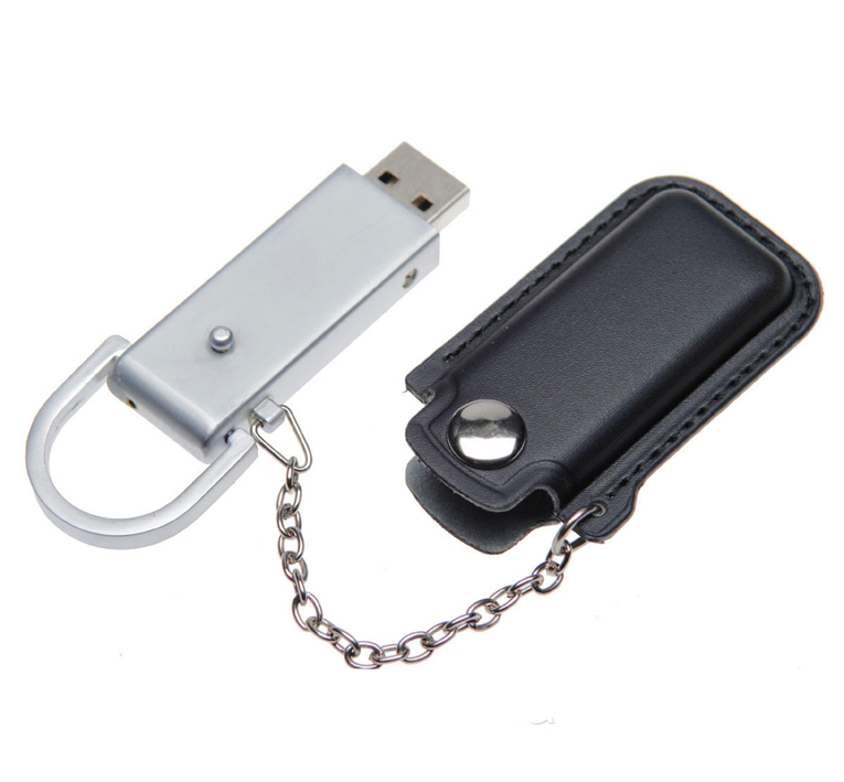 Флеш накопитель USB 2.0 Palermo в кожаном чехле 16GB, металл, белый/серебристый