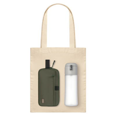 Подарочный набор Boston, Capella, зеленый/серый (дорожная косметичка, бутылка, шоппер)