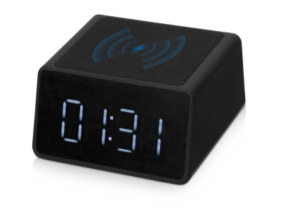 Беспроводная колонка с часами и функцией беспроводной зарядки Sentry, черный Беспроводная колонка с часами и функцией беспроводной зарядки Sentry, черный
