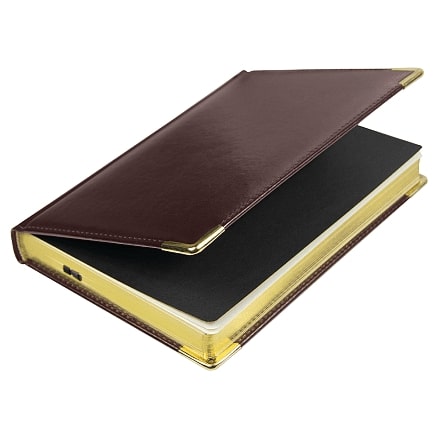 Ежедневник полудатированный Classic Pristine Gold А5, темно-коричневый с золотом, с металлическими уголками, в твердой обложке с поролоном
