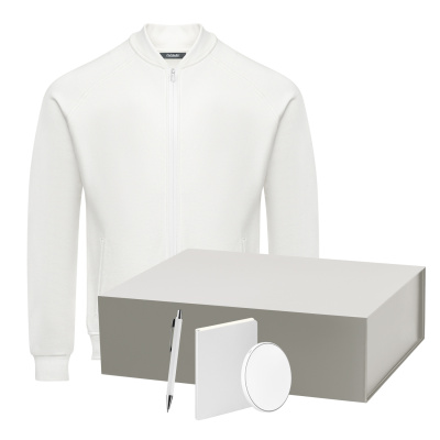 Набор с одеждой TORRES (толстовка, зарядное устройство, блокнот, ручка), белый/серебряный, M