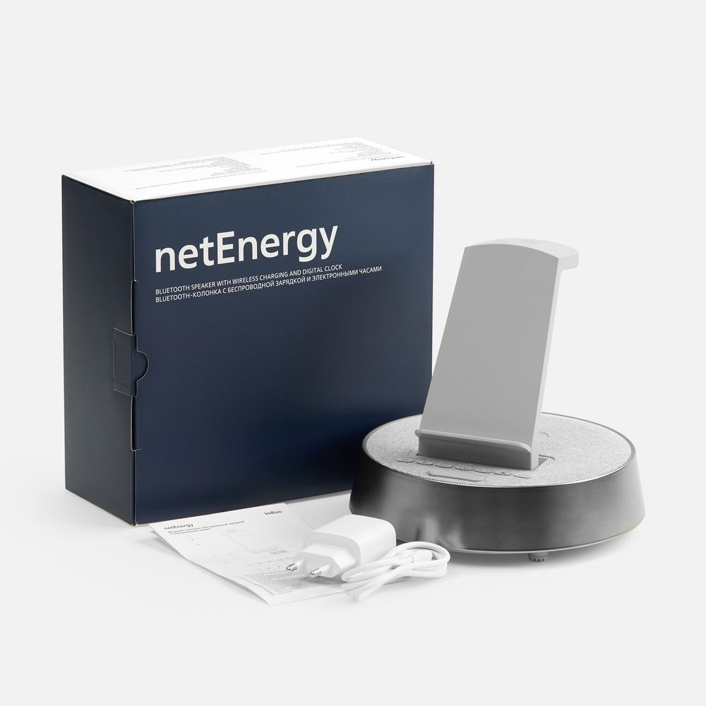 Bluetooth-колонка с беспроводной зарядкой и часами netEnergy Bluetooth-колонка с беспроводной зарядкой и часами netEnergy