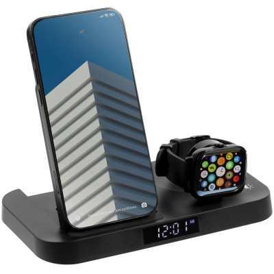 Зарядная станция с часами Clock Nest, черная Зарядная станция с часами Clock Nest, черная