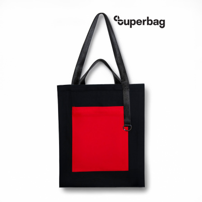 Шоппер Superbag Big Pocket, с карманом на молнии (черный с красным)