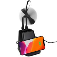 Настольный органайзер с зарядкой, лампой, вентилятором и подсветкой логотипа powerTower Настольный органайзер с зарядкой, лампой, вентилятором и подсветкой логотипа powerTower