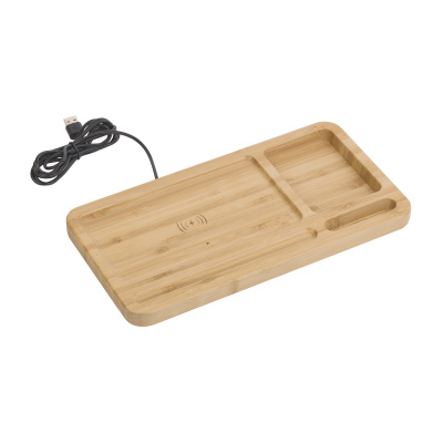 Настольный органайзер "Woodstock" с беспроводным зарядным устройством, бамбук Настольный органайзер "Woodstock" с беспроводным зарядным устройством, бамбук