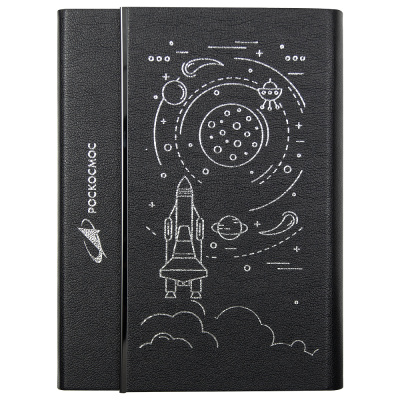 Ежедневник Alfa Bird Petrus Print Sample "Роскосмос" A5, черный, недатированный, в твердой обложке с металлическим элементом