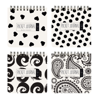 "POCKET JOURNAL" 105 х 105 мм, 60 Л, (4 ВИДA) НА ГРЕБНЕ "BLACK&WHITE"