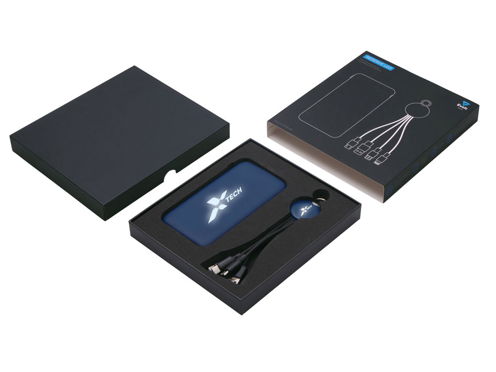 Набор из внешнего аккумулятора и универсального кабеля с подсветкой лого Reserve LED, 10000mAh Набор из внешнего аккумулятора и универсального кабеля с подсветкой лого Reserve LED, 10000mAh