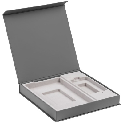 Коробка Modum с флокированным ложементом под ежедневник 13х21 см и аккумулятор, серая