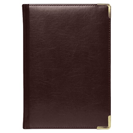 Ежедневник полудатированный Classic Pristine Gold А5, темно-коричневый с золотом, с металлическими уголками, в твердой обложке с поролоном