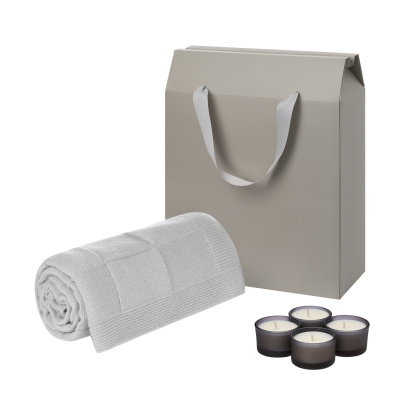 Подарочный набор Sento, Cella Soft, серый (свечи, плед)