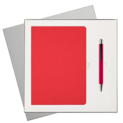 Подарочный набор Латте софт-тач (Latte soft touch), красный (ежедневник, ручка)