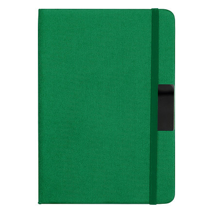 Блокнот А5 Hobard, в твердой тканевой обложке c резинкой в линейку, зеленый