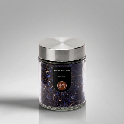 Чай черный, серия Essence, с чабрецом и лепестками василька, стеклянная банка
