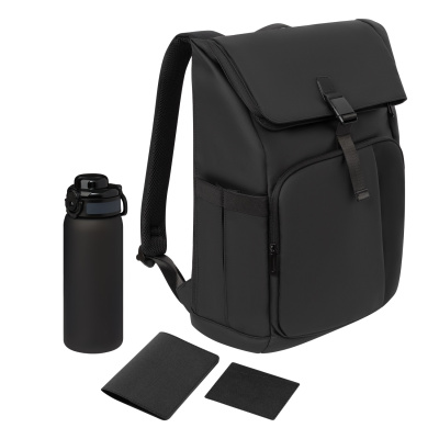 Подарочный набор Grand, черный (обложка на паспорт, картхолдер, бутылка, рюкзак) Подарочный набор Grand, черный (обложка на паспорт, картхолдер, бутылка, рюкзак)