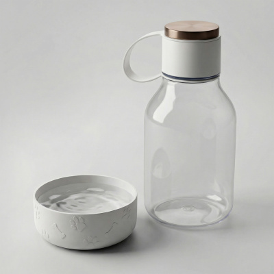 Бутылка для воды 2-в-1 Dog Bowl Bottle со съемной миской для питомцев, 1500 мл, белый