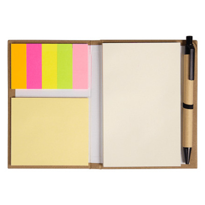 Блокнот А6 Stick and go с ручкой и набором стикеров в твердом переплете, размер 11*14,5*1 см, крафт