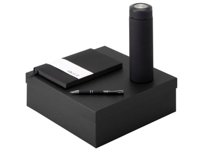 Подарочный набор с блокнотом С1, металлической ручкой и термосом, черный