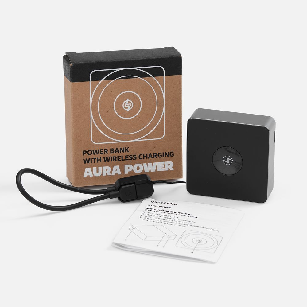 Внешний аккумулятор с беспроводной зарядкой Aura Power 5000 мАч Внешний аккумулятор с беспроводной зарядкой Aura Power 5000 мАч