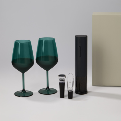 Подарочный набор 2 бокала для вина Эмеральд (Emerald) + набор для вина Сакраменто (Sacramento) в серой коробке