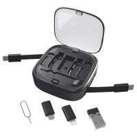 Кабель зарядный выдвижной USB Solid Link 5-в-1 на Lightning, Micro-USB, Type-C «U50» 2,4 A, C to C, Quick Charge с подставкой для телефона, квадратный, черный