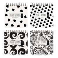 "POCKET JOURNAL" 105 х 105 мм, 60 Л, (4 ВИДA) НА ГРЕБНЕ "BLACK&WHITE"