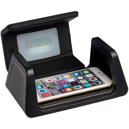 Настольный стерилизатор с беспроводной зарядкой и часами UV Depot, черный Настольный стерилизатор с беспроводной зарядкой и часами UV Depot, черный