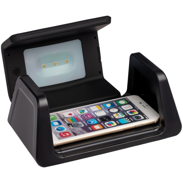 Настольный стерилизатор с беспроводной зарядкой и часами UV Depot, черный Настольный стерилизатор с беспроводной зарядкой и часами UV Depot, черный