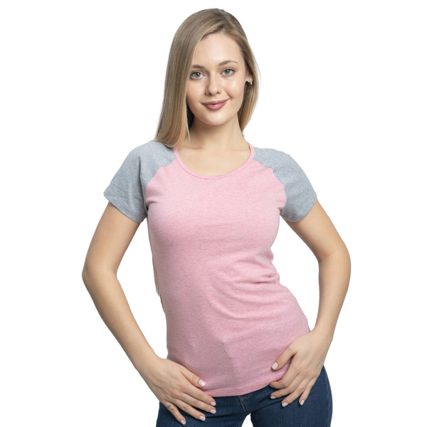 Футболка ЖЕН  меланж/розовый S (40-42) рукав реглан