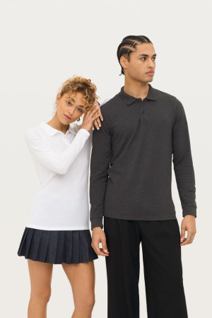 Рубашка поло женская с длинным рукавом Perfect LSL Women черный меланж, размер XXL