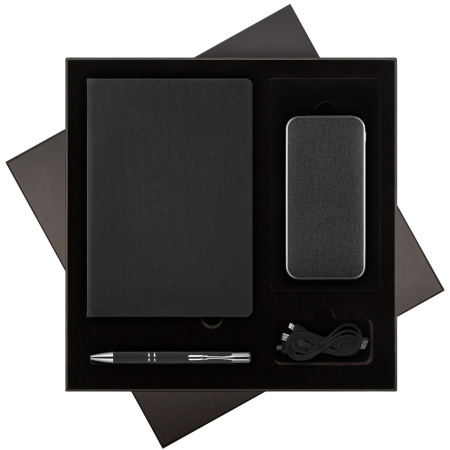 Подарочный набор Твид (Tweed), черный (ежедневник, ручка, аккумулятор)