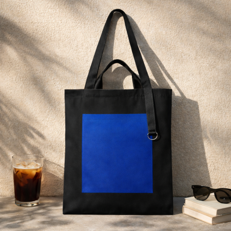 Шоппер Superbag Big Pocket, с карманом на молнии (черный с синим)