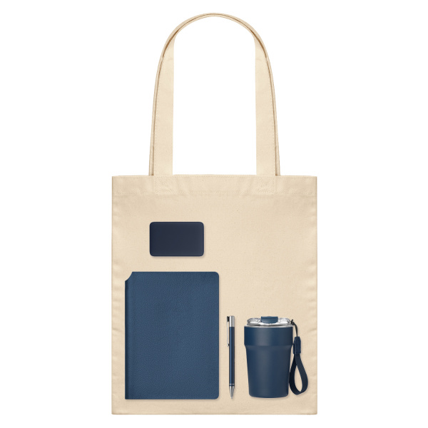 Подарочный набор Велком Пак (Welcome Pack), синий (термокружка, ежедневник, ручка, ЗУ, шоппер)